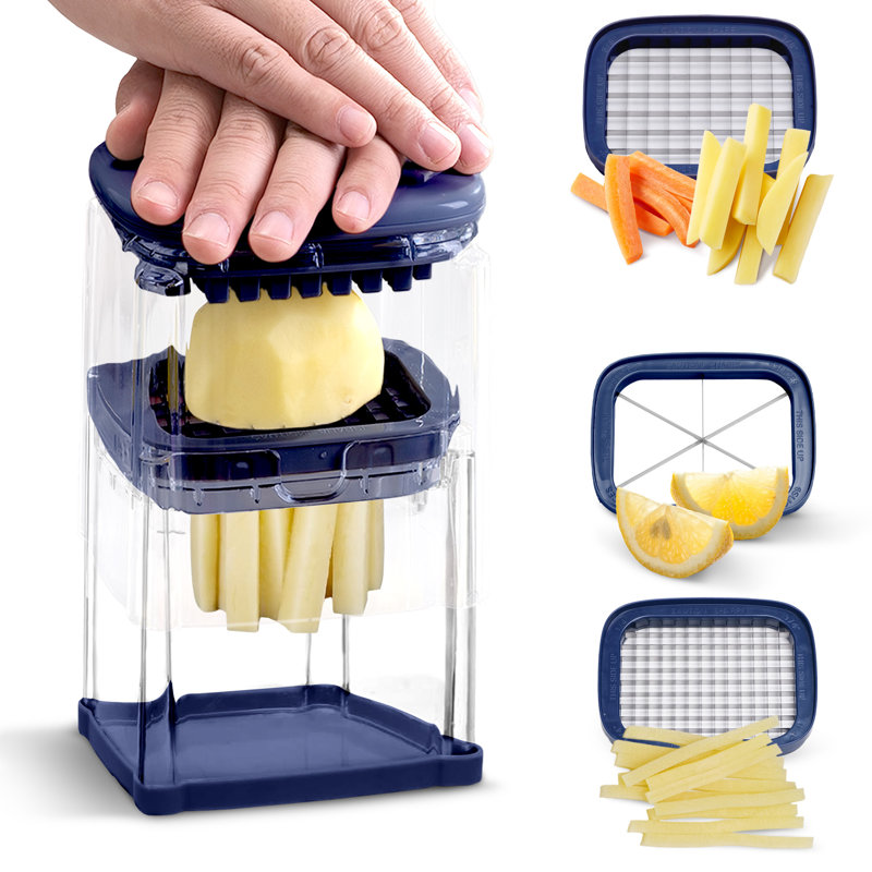 Cheer Collection Vegetable Chop Box with 3 Blades, Navy Blue