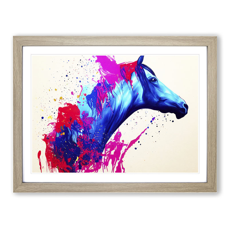 Colourful Horse Vol.3 Abstract - Single Picture Frame Print, Oak Framed, 46cm H x 64cm W x 2cm D