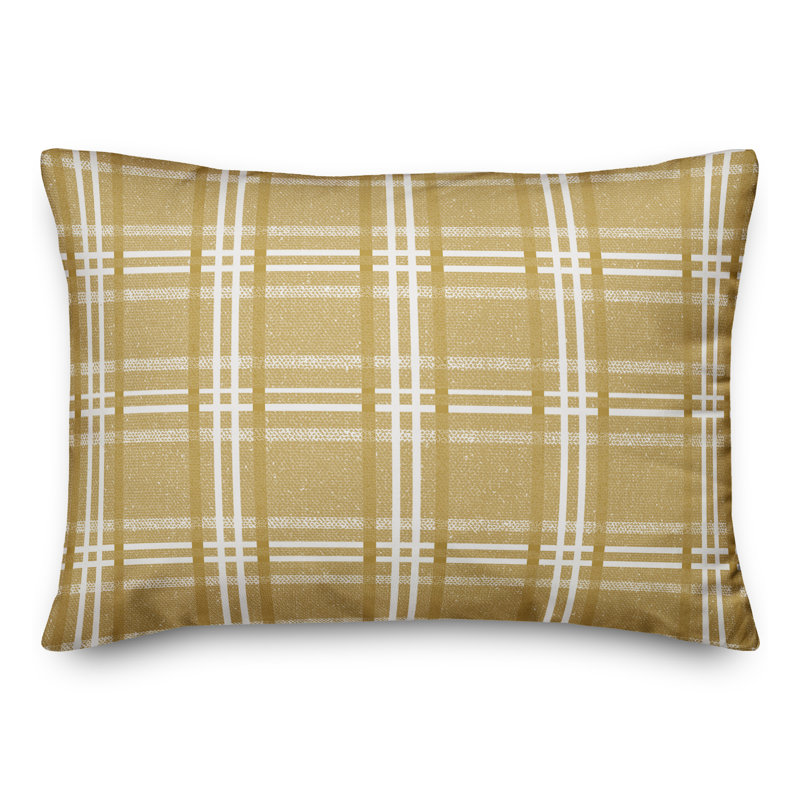 Busy Plaid 18 Outdoor Throw Pillow, Yellow