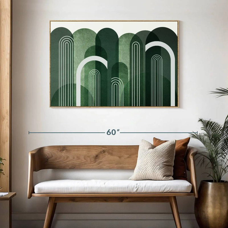 Arches Mid-Century vert émeraude, Cadre flottant en bois naturel, 46 po x 31 po