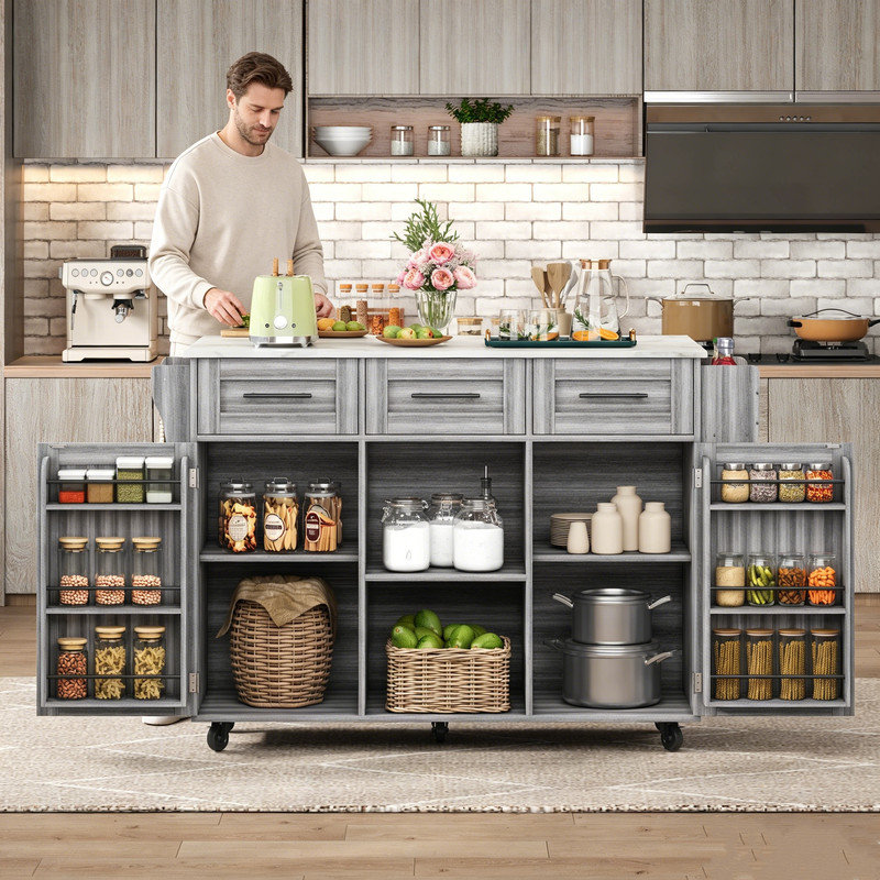 139 cm W Kitchen Island with, Gray