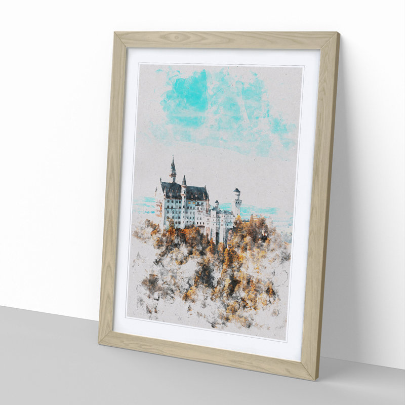The Neuschwanstein Castle in Germany - Picture Frame Graphic Art, 65cm H x 48cm W x 2cm D, Oak Framed