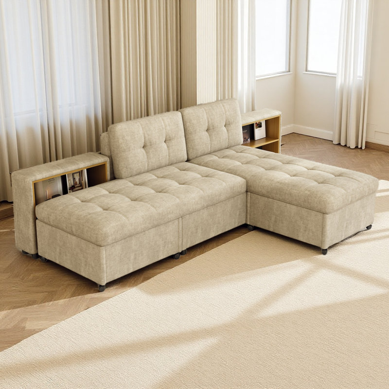 Canapé-lit modulaire 121,2 po avec deux tablettes de rangement, Chenille brun