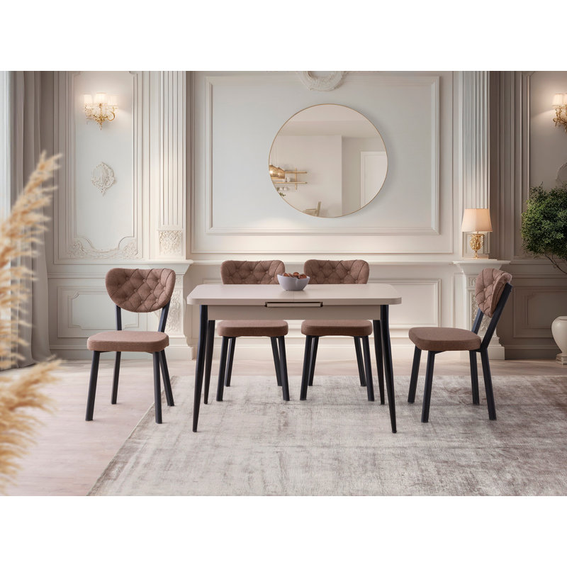 Modern Extendable Dining Table, Light Mocha, 47.2 x 29.5 x 29.5 Inches (Extended Width: 59.1 Inches) | 100% Melamine Coated Particle Board with Iron Legs | Stylish & Durable, Perfect for Family Gatherings