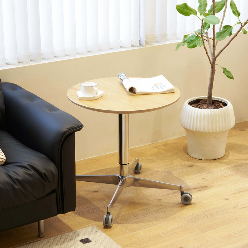 Movable Coffee Table With Swivel Function, Natural Wood