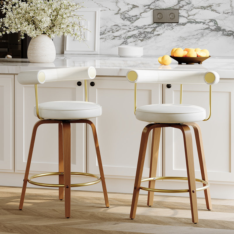 Faux Leather Swivel Bar Stools (Set Of 2), White