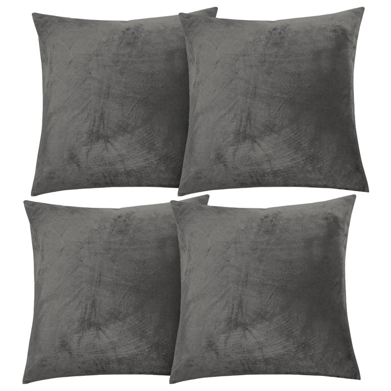 Aspire Homeware Square Plain Velvet Scatter Cushion Cover, Grey, Pack of 4