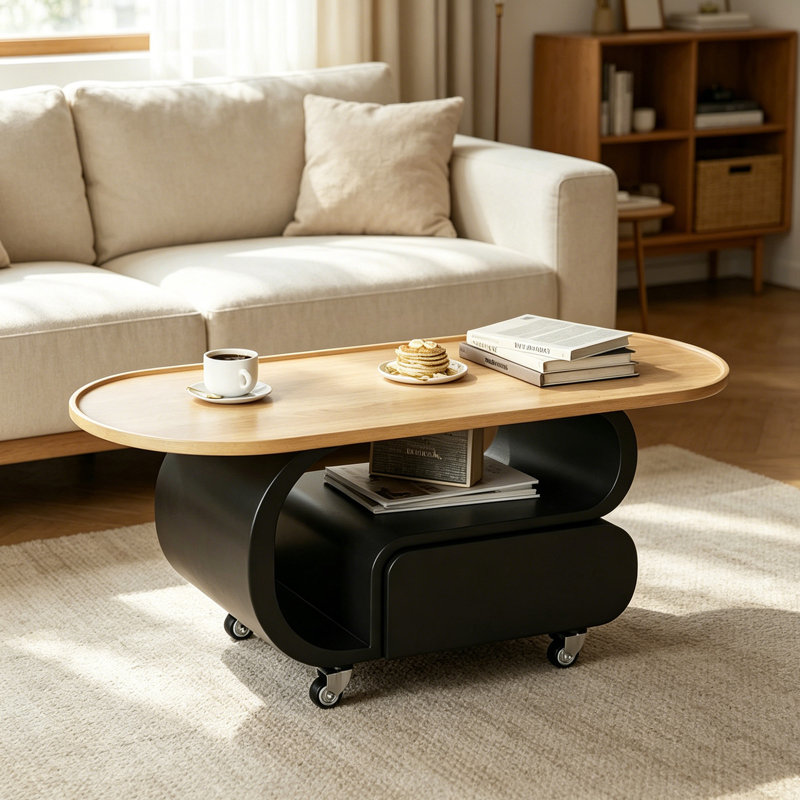 Table basse mobile Creativ, H 19,68 po x L 47,24 po x l 23,62 po, Brun, Noir