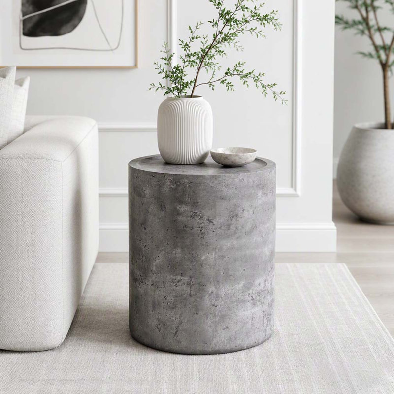 Table d'appoint d'angle moderne en faux béton et table de bout sans assemblage, Gris Pierre