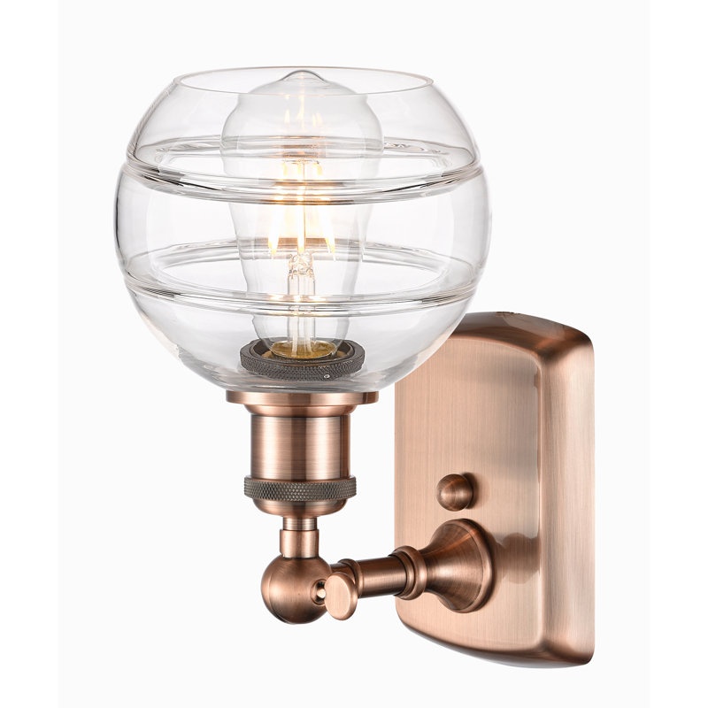 Applique murale 1 lumière Ballston Bienes, Transparent, H 8,88 po x l 5,88 po x P 7,06 po, Cuivre antique