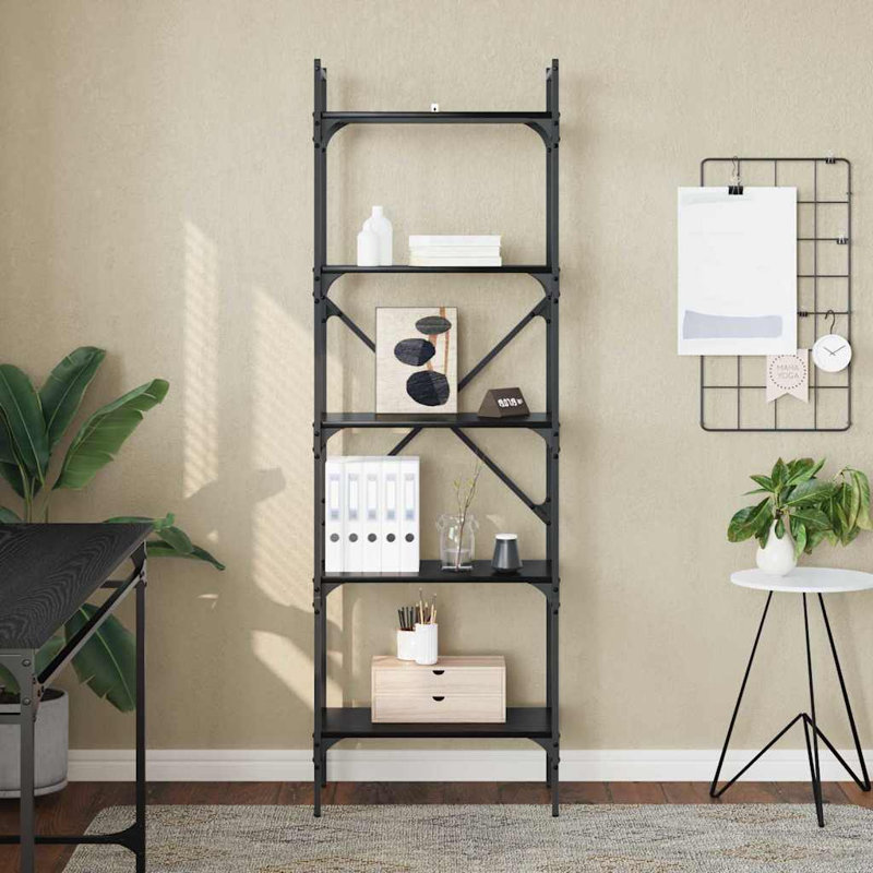 174cm H x 53cm W Metal Bookcase, Black Oak