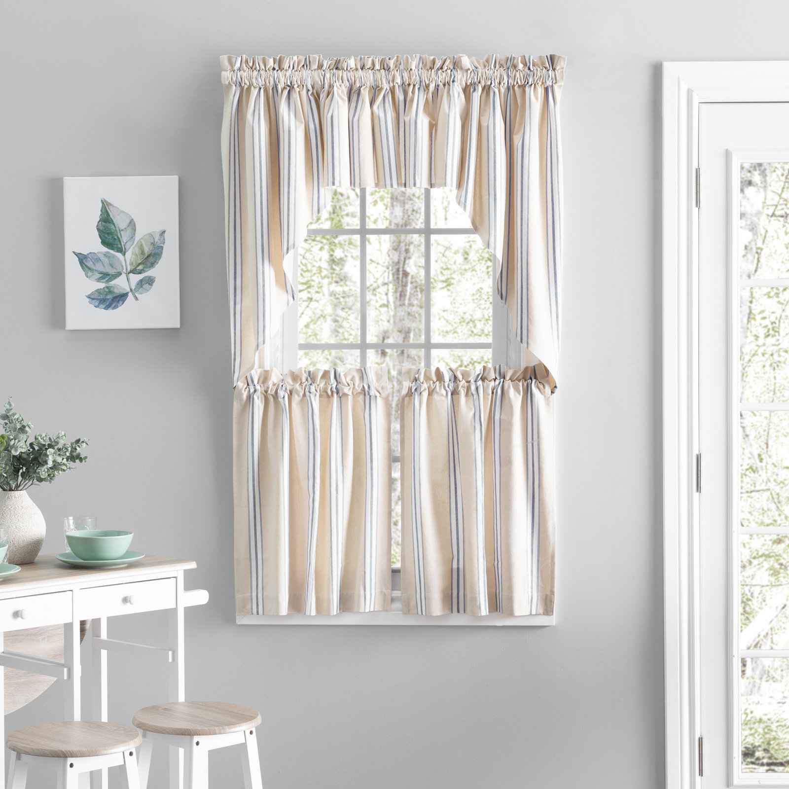Beresford Striped Cotton Cafe Curtain, 50" W x 24" L, Navy