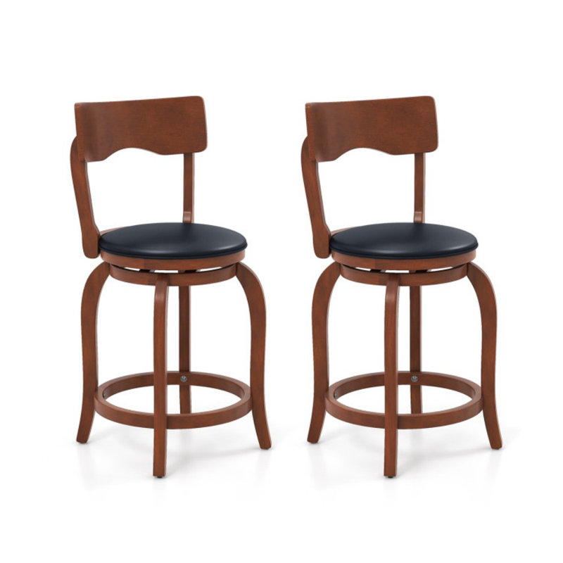Ensemble de 2 tabourets pivotants avec structure en bois d'hévéa et siège rembourré
