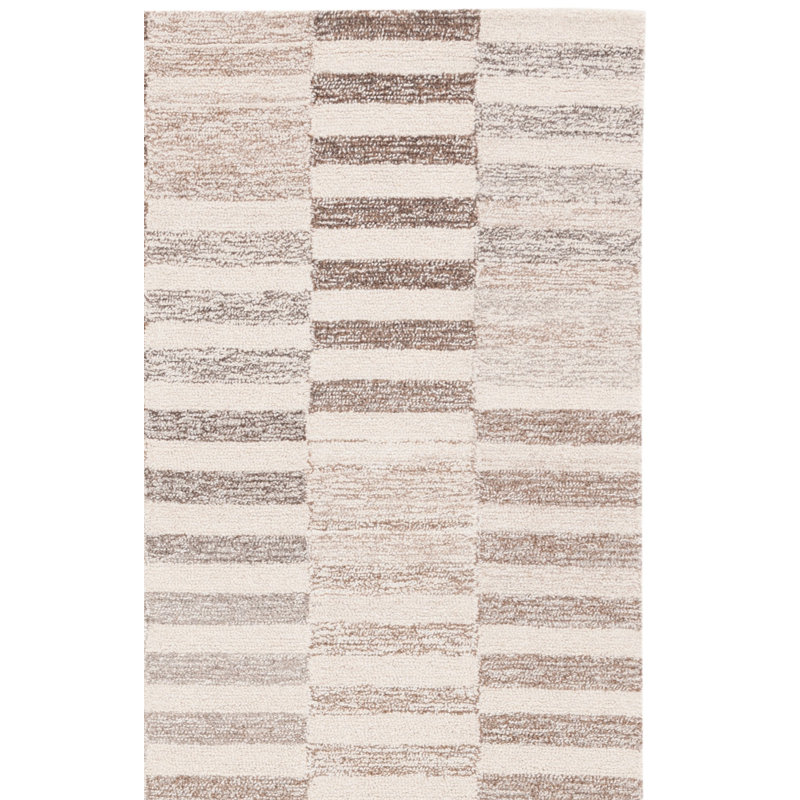 Delfida Ebony Hand Tufted Wool Jute Cotton Geometric Rug in Ivory/Beige, Rectangle 8' x 10'