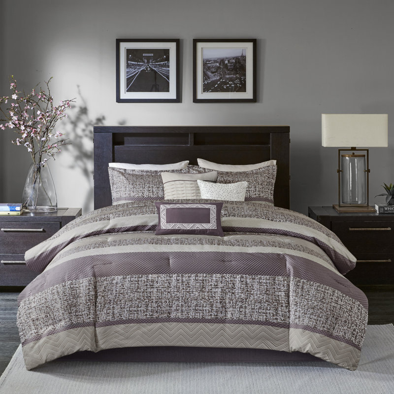 Ensemble d'édredon en jacquard 7 pièces Rhapsody, Édredon de très grande taille et 6 pièces suppl, Mauve