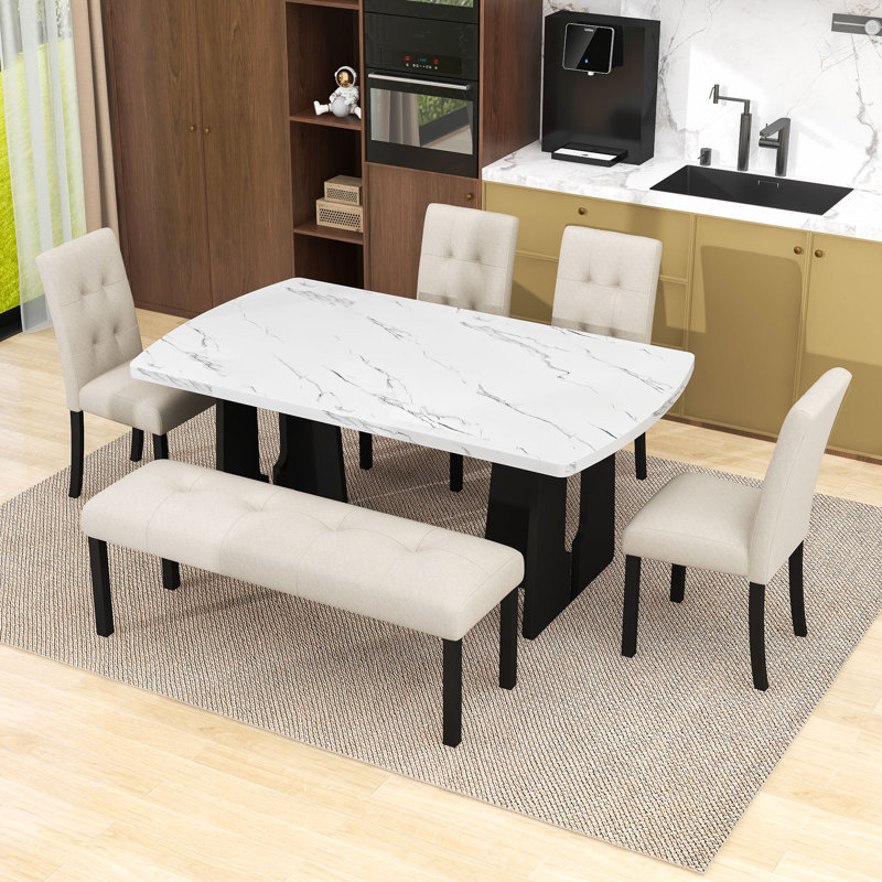 Ensemble de salle à manger 6 pièces Modern, Beige, Blanc