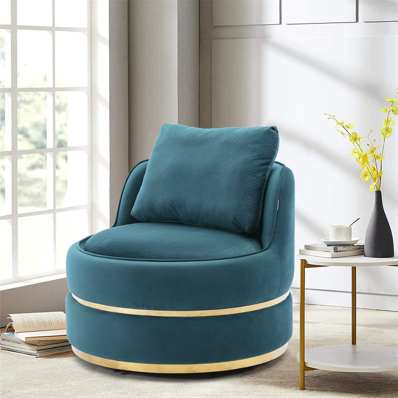 Fauteuil demi-tonneau pivotant en velours l 32,3 po Johnthon, Velours sarcelle