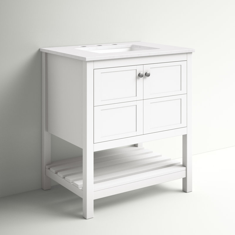 Elena 30'' Single Bathroom Vanity with Engineered Marble Top, White