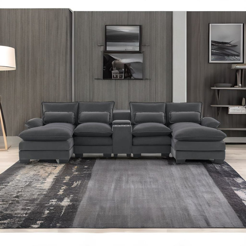 Upholstered U-Shaped Sectional, Gray Velvet
