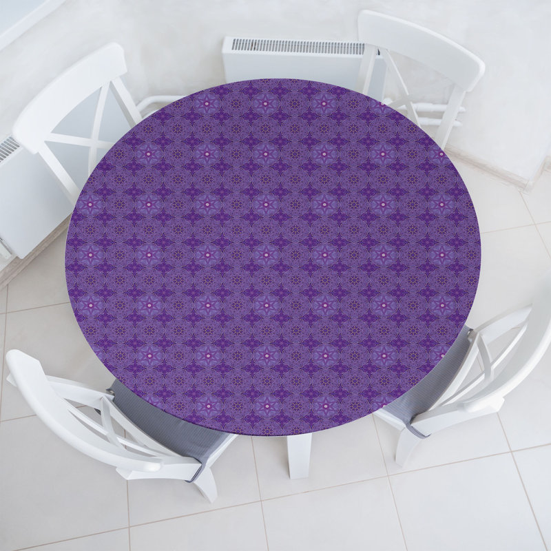 Ambesonne Ethnic Fitted Round Tablecloth Blue Violet Quartz, 64.17" Round