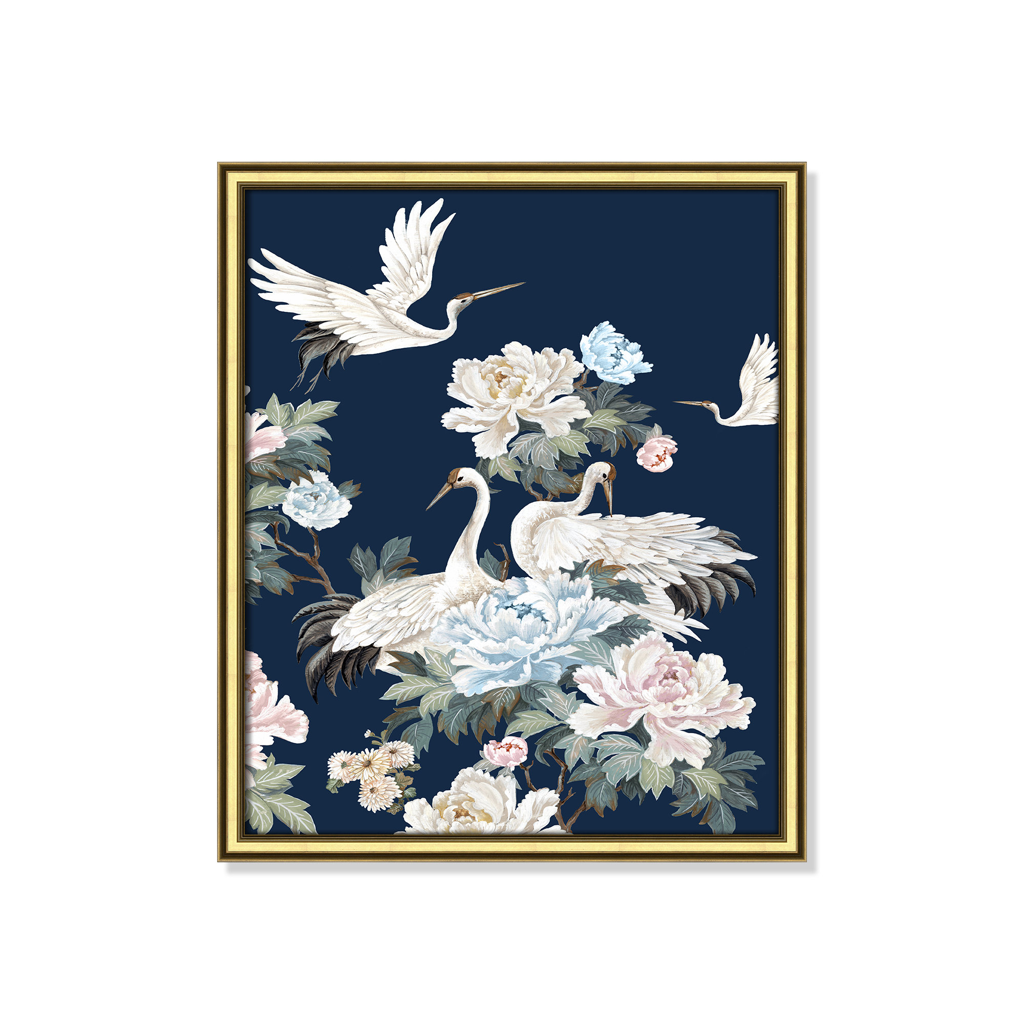 Pearly White Cranes II - Picture Frame Painting, 20.25" H x 17.25" W x 0.88" D, Gold
