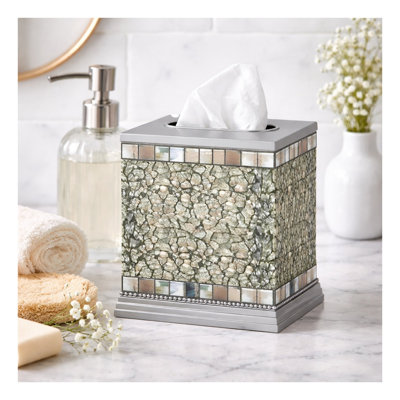 Square Metal Tissue Box Cover with Steel Gray Finish for Vanity Countertops