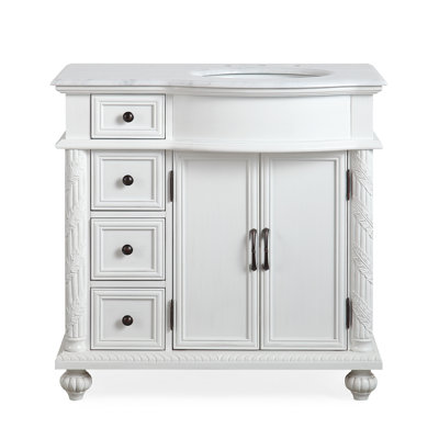 Okelly 36 " W Freestanding Standard Free Standing 1 Single Vanity Bathroom Vanity With Carrara Marble Top