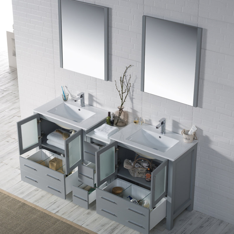 Meuble-lavabo double 72 po avec lavabo, Gris métallique