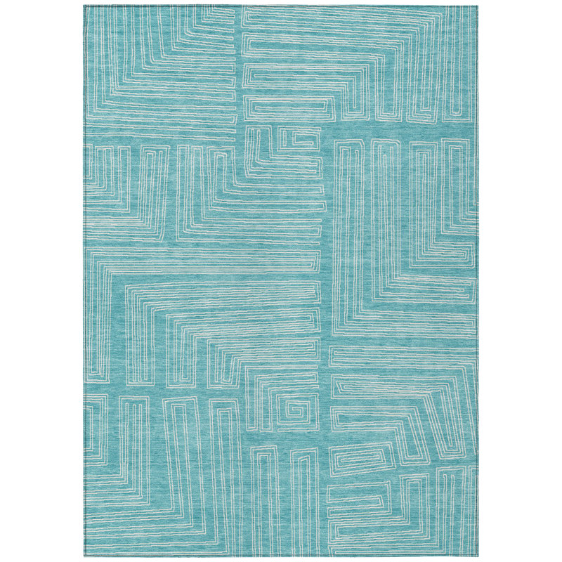 Clayra Teal Washable Indoor-Outdoor Rug - , 5' x 7'6"