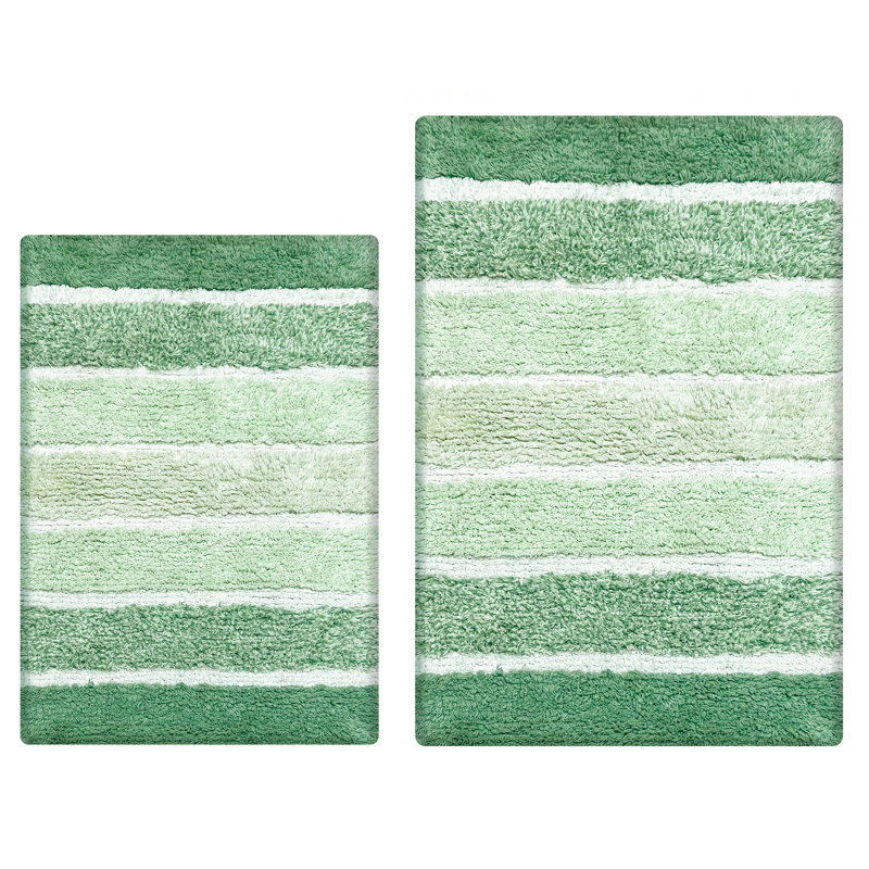 Cervantes 100% Cotton Non-Slip Bath Rug, Green, 21''x34''/17''x24''
