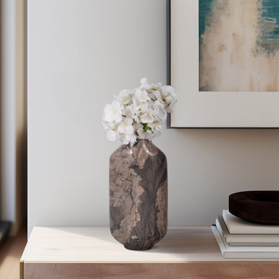 Vase en pierre de marbre Glam Design décoratif pour bureau à domicile, chambre à coucher, salon, décoration intérieure, pièce de déclaration - brun clair, brun, ivoire