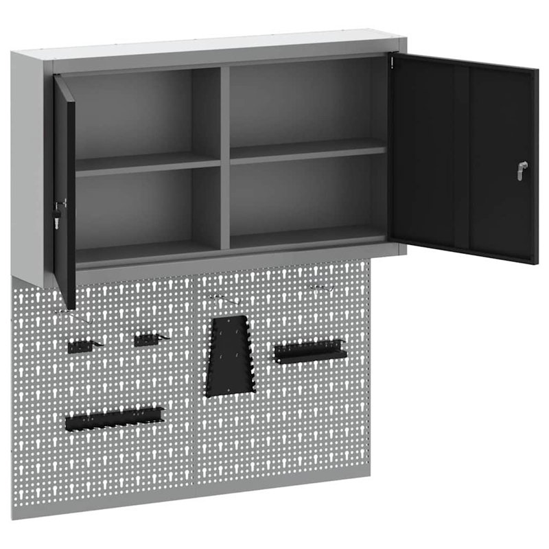  Tool Cabinet And Pegboard Set 3 Pcs Black 100 X 20 X 115 Cm