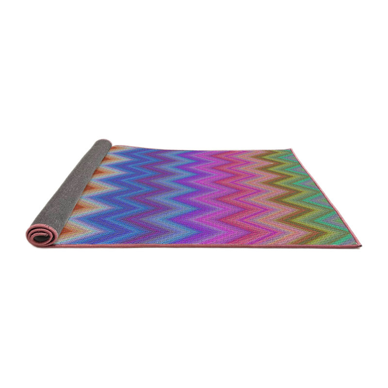 Tapis rouge/bleu/vert à motif Ouellet, Rond 8 pi