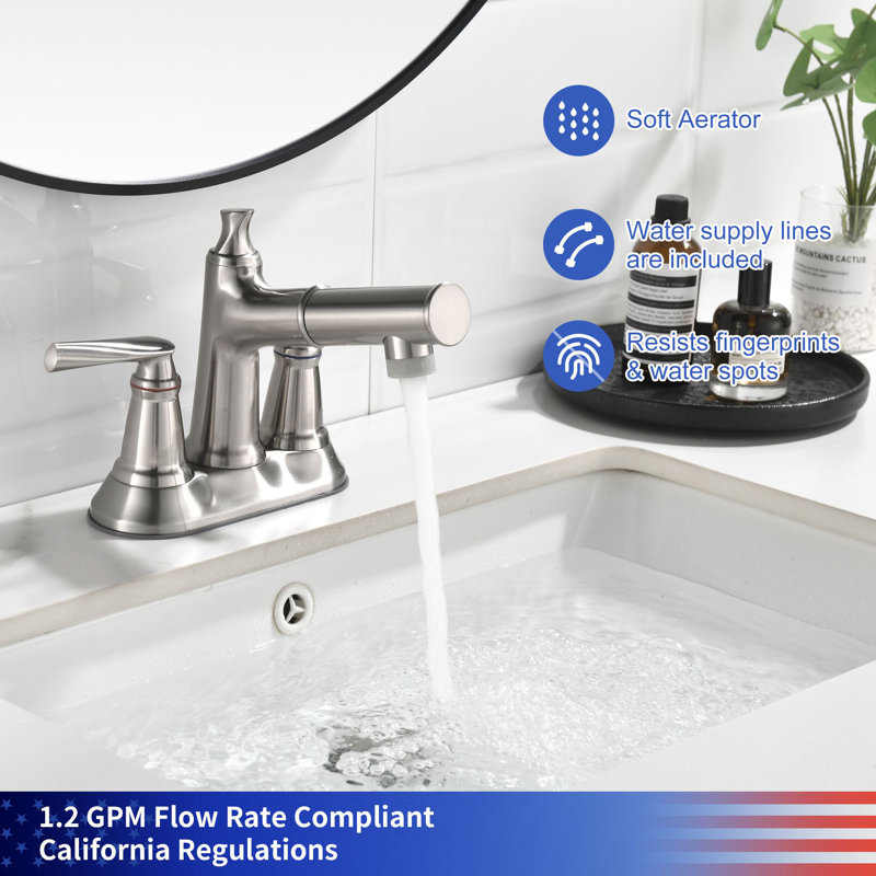 Two-Handle 4" Centerset Pull-Out Bathroom Faucet, Brushed Nickel