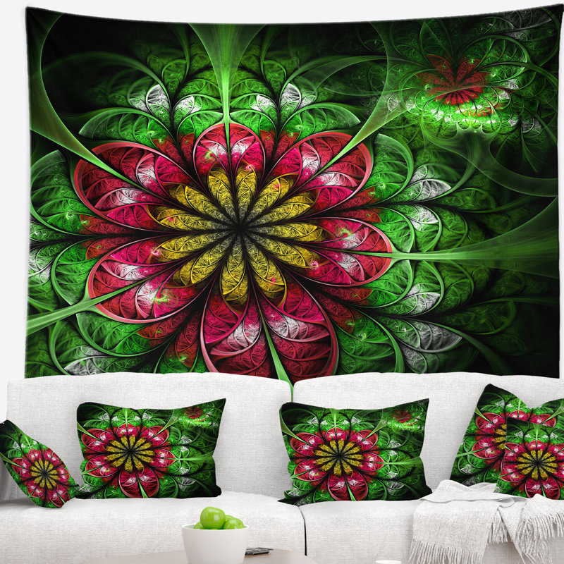 Tapisserie floral foncé abstrait, H 32 po x l 39 po