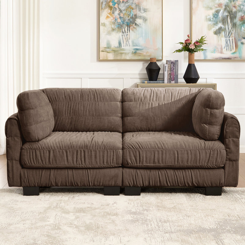 Canapé d'angle modulaire deux places en chenille, mousse haute densité, coussins de dossier épais en forme de L, montage facile, pour salon et chambre.