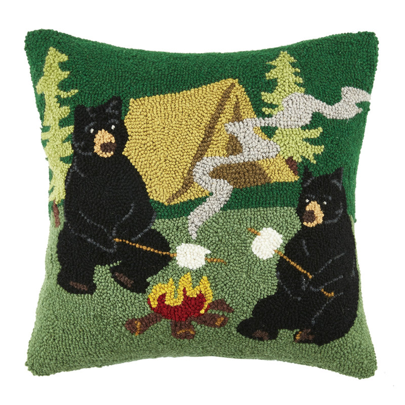 Campfire Bear Wool Throw Pillow