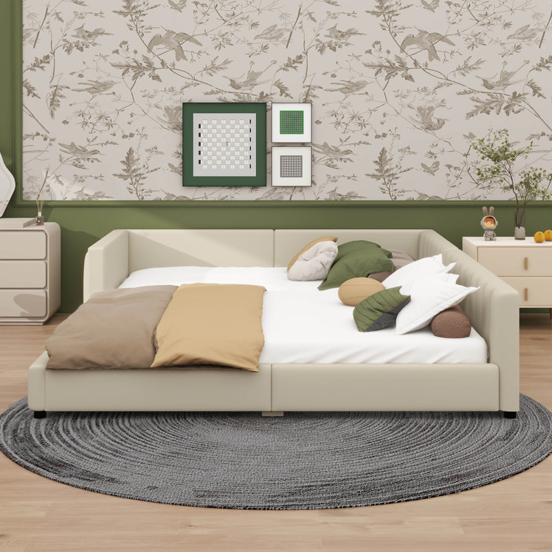 Queen Size & Twin XL Size Upholstered Platform Bed, Beige