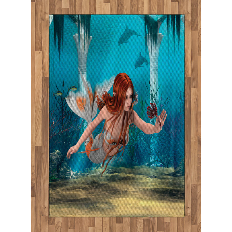 Mermaid High Density Long Fiber Poly Threads Decorative Area Rug Carpet, Rectangle 4' x 5'8"