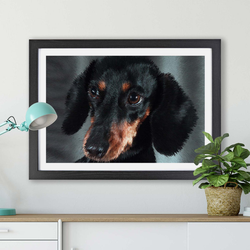 Portrait Of A Dachshund Dog - Single Picture Frame Print, Black, 24cm H x 33cm W x 2cm D