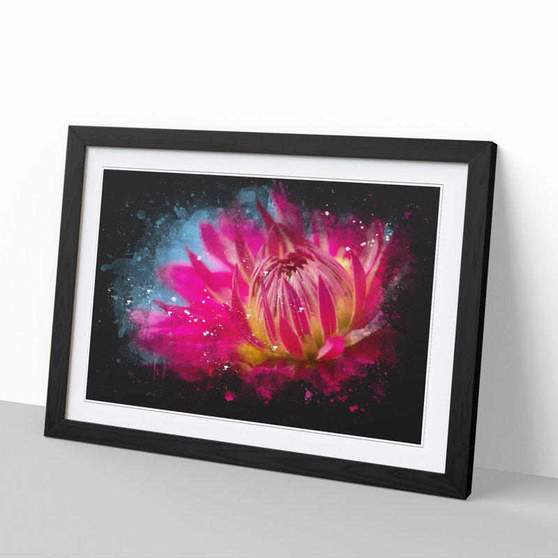 The Pink Flower - Framed Print, 48cm H x 65cm W x 2cm D, Black Framed