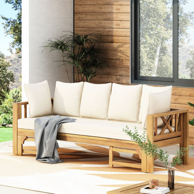 Rustic Garden Daybed - Wood And Water- Upholstery Cushions For Patio Comfort