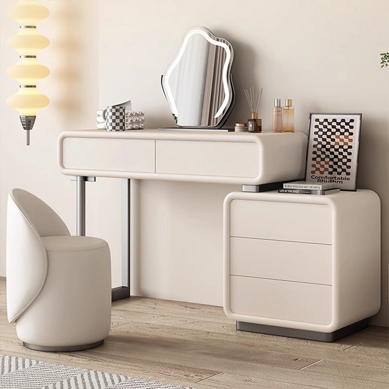 Coiffeuse avec miroir lumineux, 5 tiroirs, 1 chaise