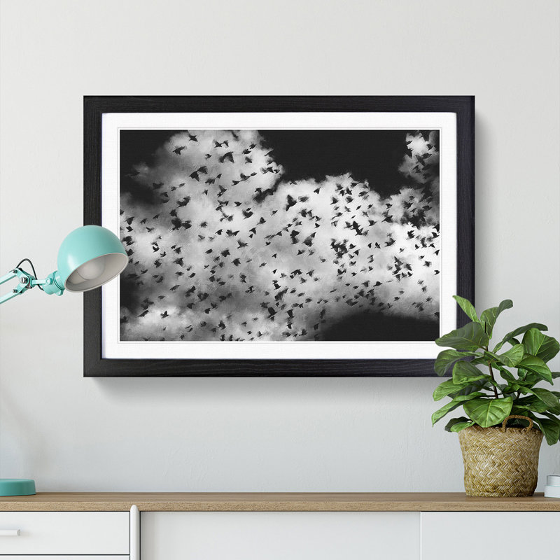 Birds On The Move Painting - Single Picture Frame Print on MDF, Black, 45cm H x 33cm W x 2cm D