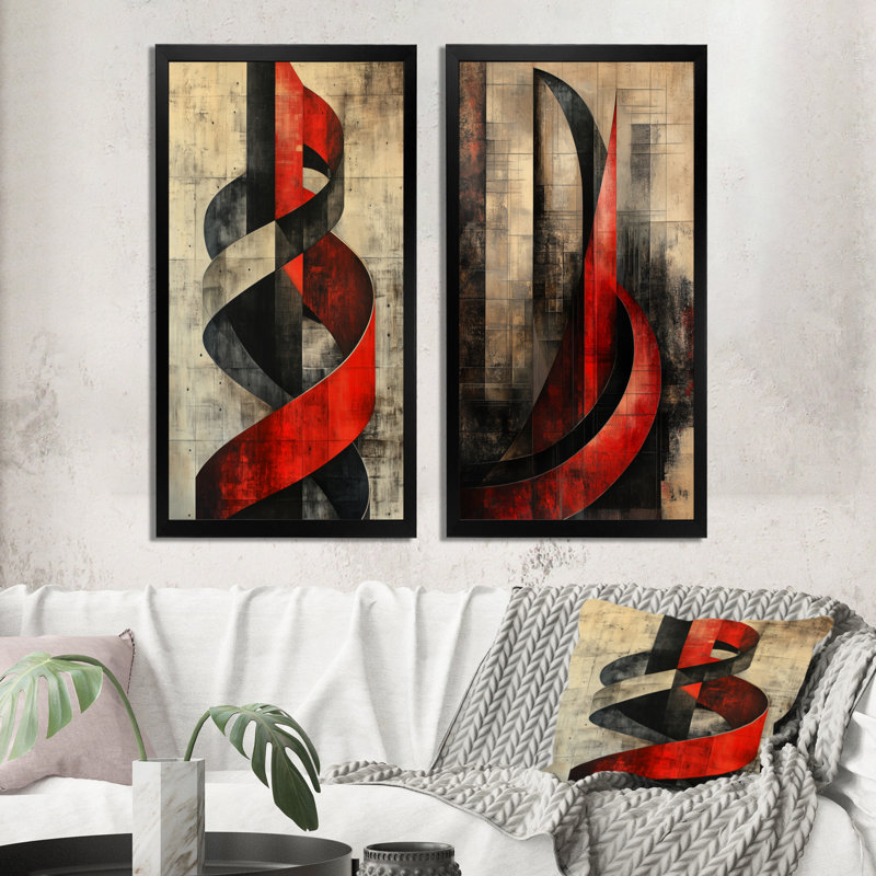 Tour du Nouvel Âge I - Ensemble de 2 tableaux encadrés constructivistes, 40" H x 40" W, Black Picture Framed