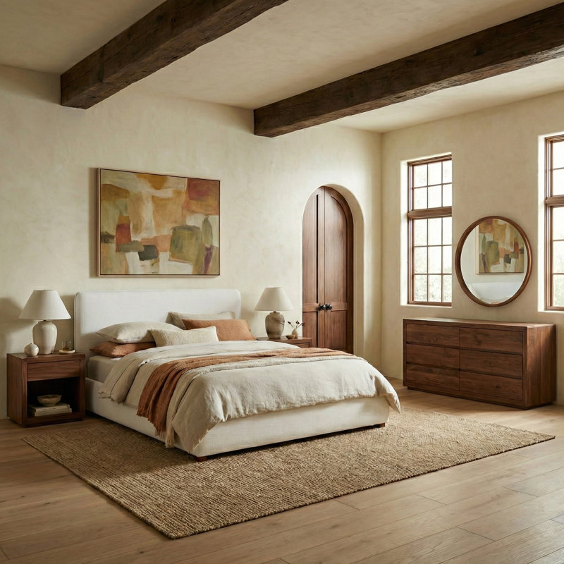 Callahan Upholstered Platform Bed, Queen, White Linen