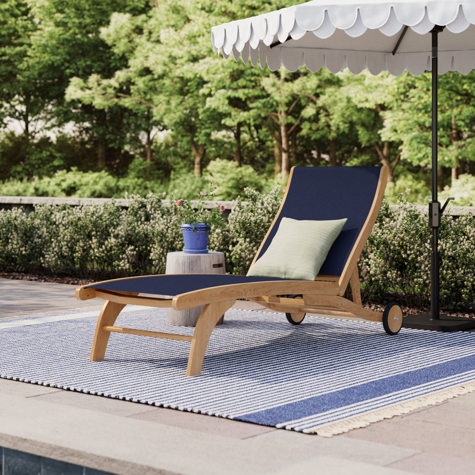 Marfried 29" Teak Patio Chaise Lounge, Blue