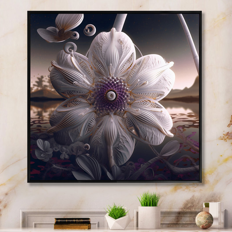 Magie blanche magnolia à l'aube sur toile, H 30 po x l 30 po x P 1 po, Cadre flottant noir