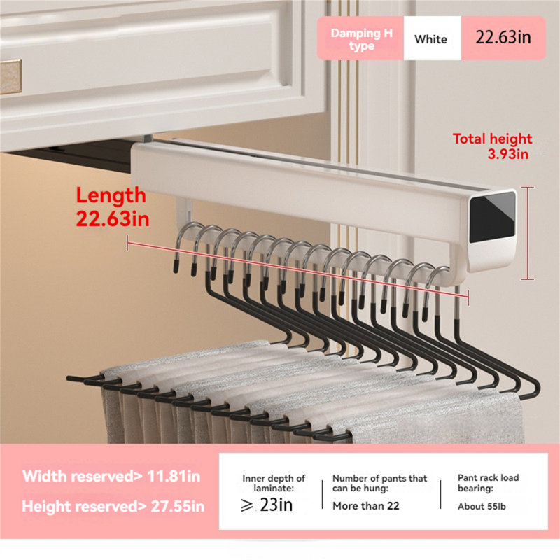Porte-pantalons rétractable avec rail coulissant, H 3,93 po x l 2,36 po x P 22,63 po