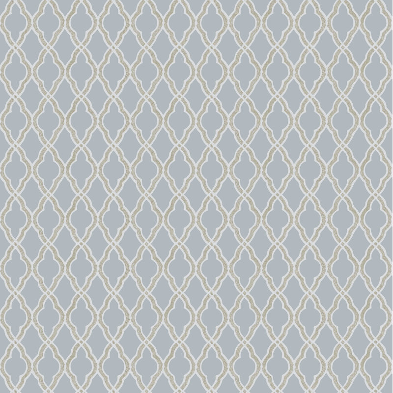Italian Style Geometric Trellis Wallpaper Roll, Blue
